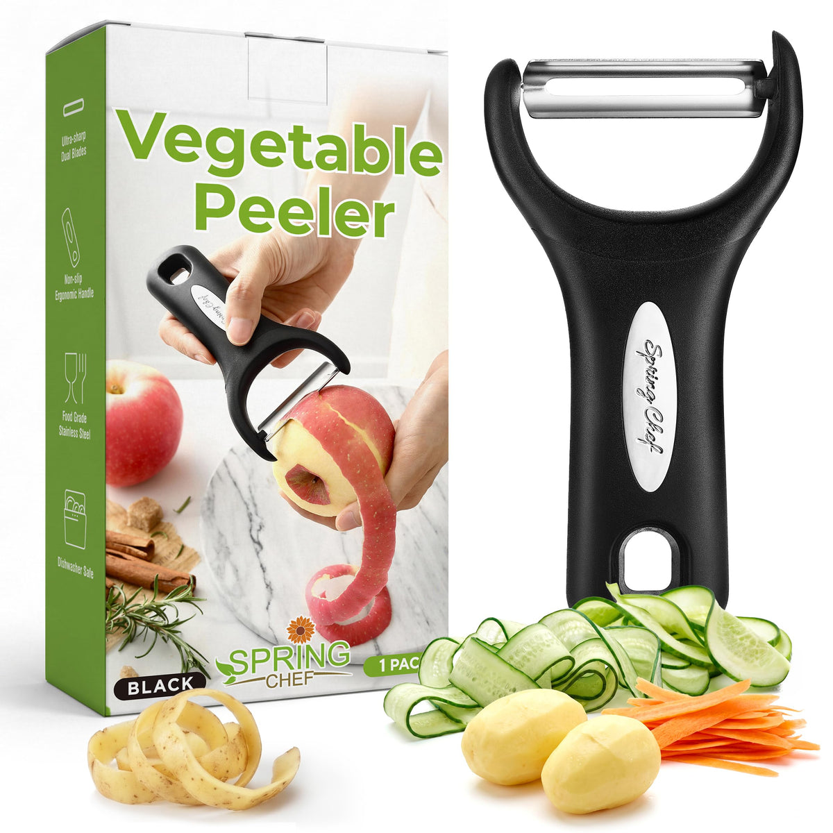 Spring Chef 3pcs Vegetable Peelers for Kitchen, Swivel, Y & Julienne Peeler