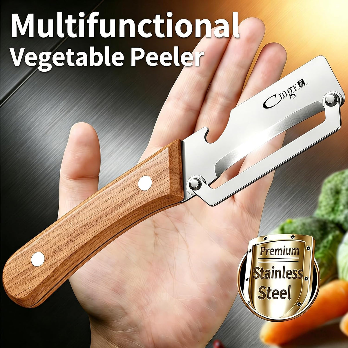 TEEVEA Vegetable Peeler, Stainless Steel Wooden Handle for Potato, Apple