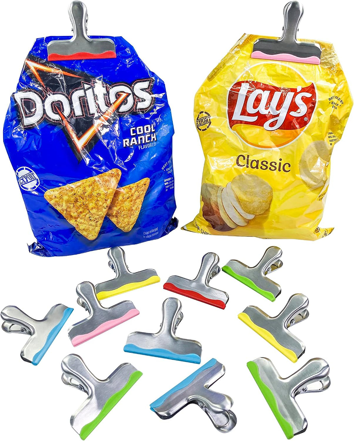 YARALL 12 Pack Metal Chip Clips with Silicone Edges – Heavy Duty Bag Clips for Food Packages, Kitchen, Office – Color Coded, Air Tight Extra Strong Clamps, 3 Inches Wide (12)