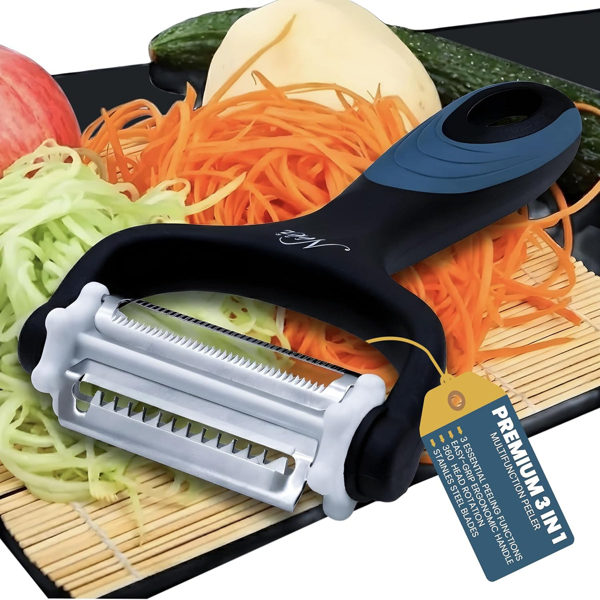 3 in 1 Julienne Peeler, Vegetable Peeler & Fruit Peeler | Premium Julienne Shredder Tool-Multifunctional Y Peelers for Kitchen | Sharp Julian Peeler for Carrot Cucumber-Pelador De Verduras Y Vegetales