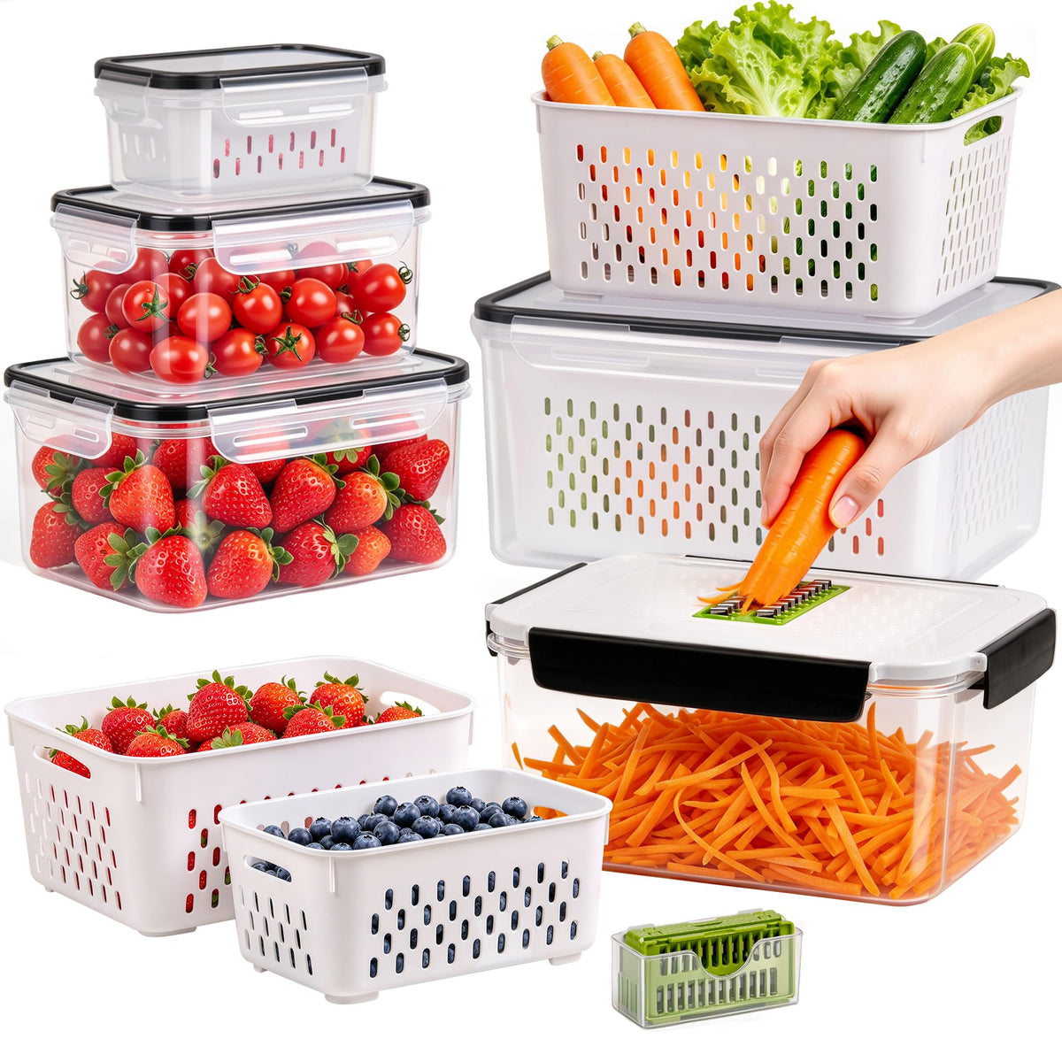 5 PCS Large Fruit storage Containers for Fridge ,Food Storage Containers
