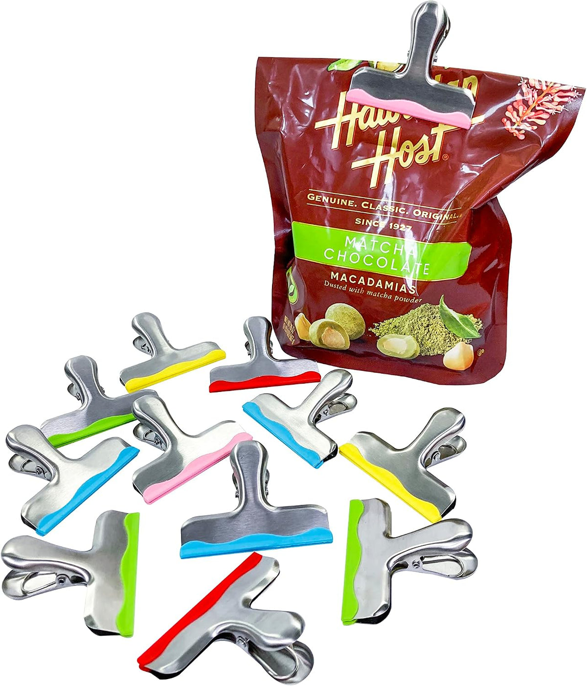 YARALL 12 Pack Metal Chip Clips with Silicone Edges – Heavy Duty Bag Clips for Food Packages, Kitchen, Office – Color Coded, Air Tight Extra Strong Clamps, 3 Inches Wide (12)