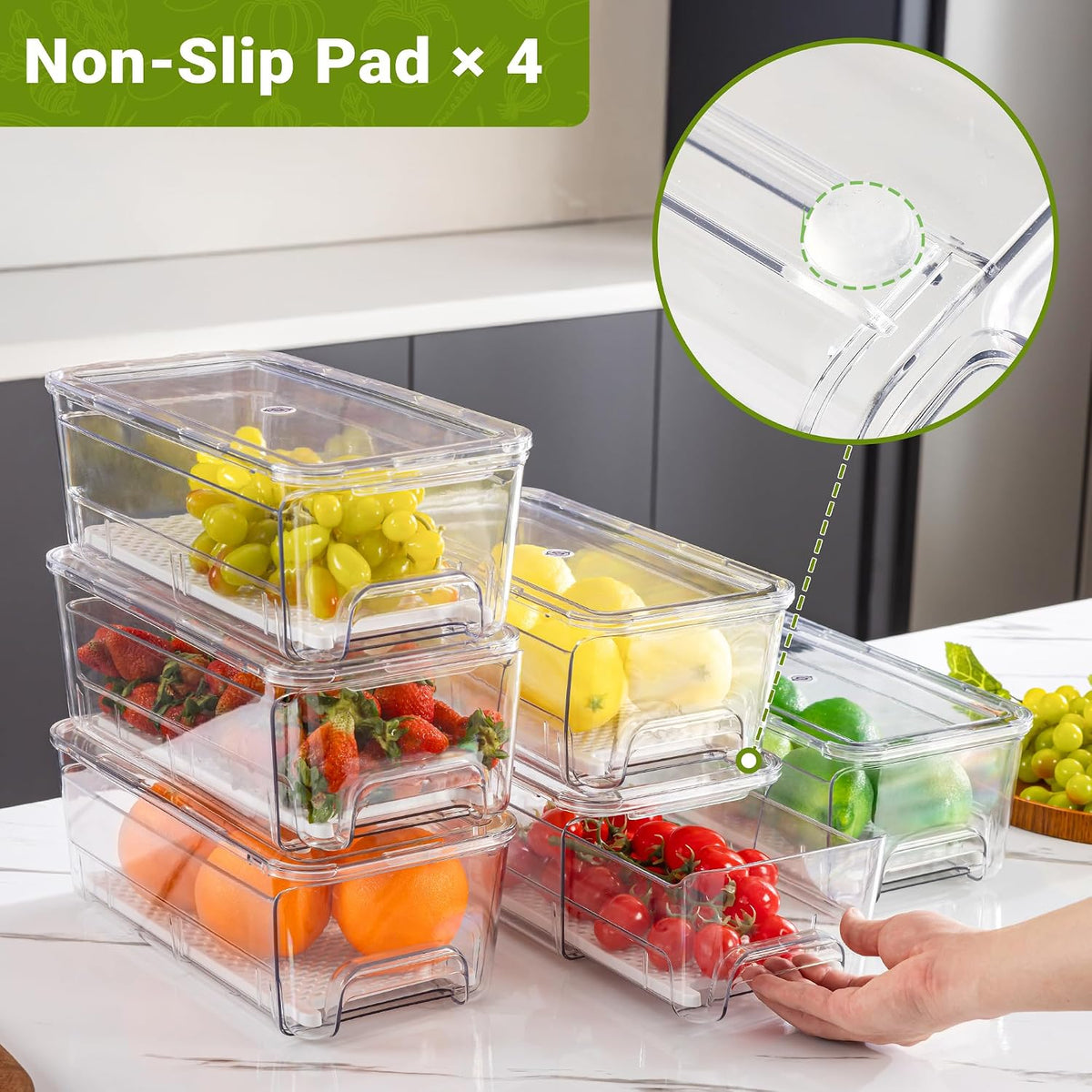 Imncya Clear Fridge Organizer, 4-Pack Stackable Refrigerator Storage Bins