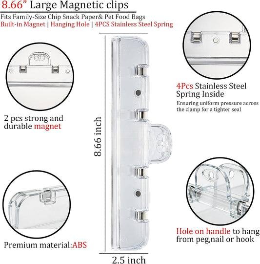 Food Bag Clips with Magnetic, Extra Large Heavy Duty Airtight Sealing