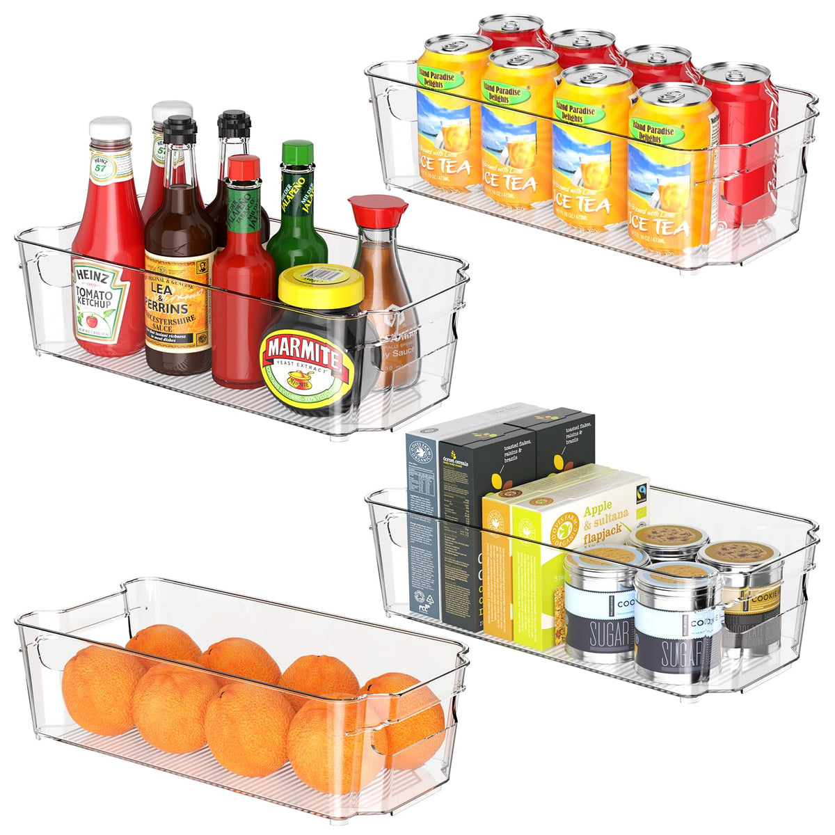 Clear Fridge Organizer, Refrigerator Organizer Bins with Handle, Freezer, Kitchen Cabinet, Pantry Organization, BPA Free Fridge Organizers (12.4 inch 2 Pack)