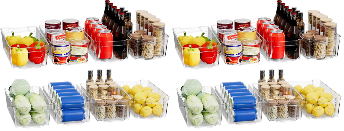 Clear Fridge Organizer, Refrigerator Organizer Bins with Handle, Freezer, Kitchen Cabinet, Pantry Organization, BPA Free Fridge Organizers (12.4 inch 2 Pack)