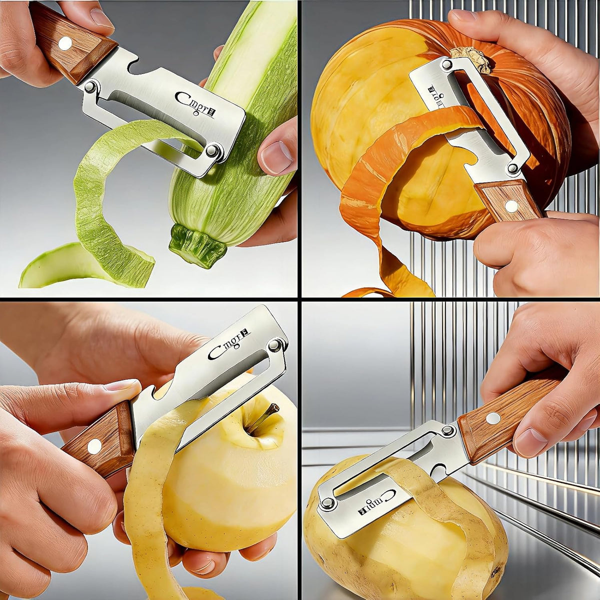 TEEVEA Vegetable Peeler, Stainless Steel Wooden Handle for Potato, Apple