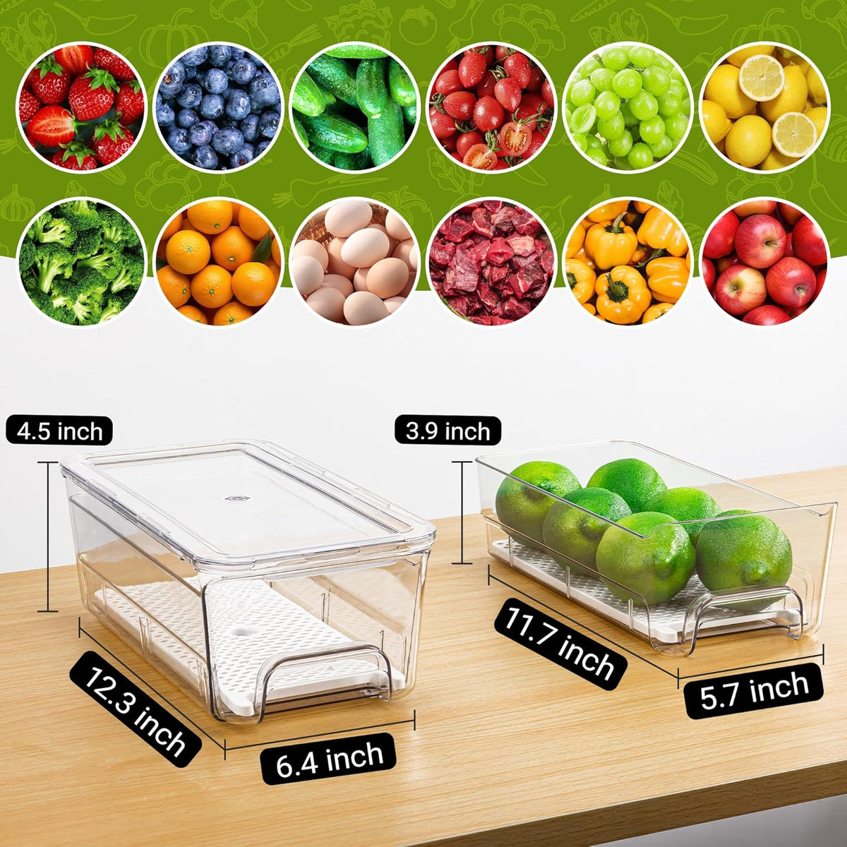 Imncya Clear Fridge Organizer, 4-Pack Stackable Refrigerator Storage Bins